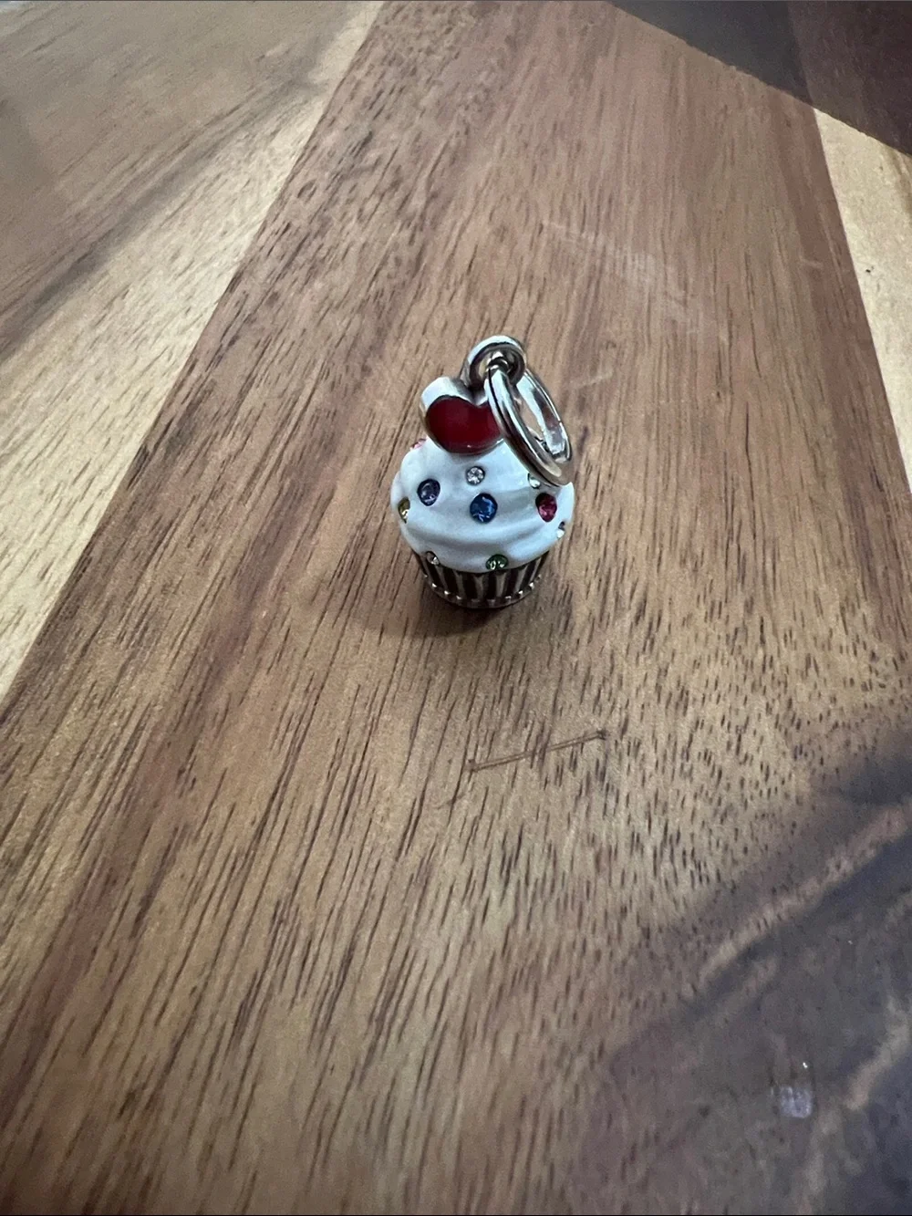 Brighton Silver Cupcake Charm with White Frosting and Pink Heart Accent